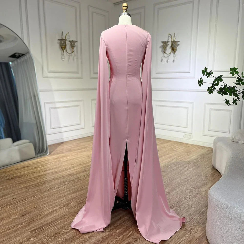 Elegant Blue Mermaid Evening Dress with Cape Sleeves LA72200