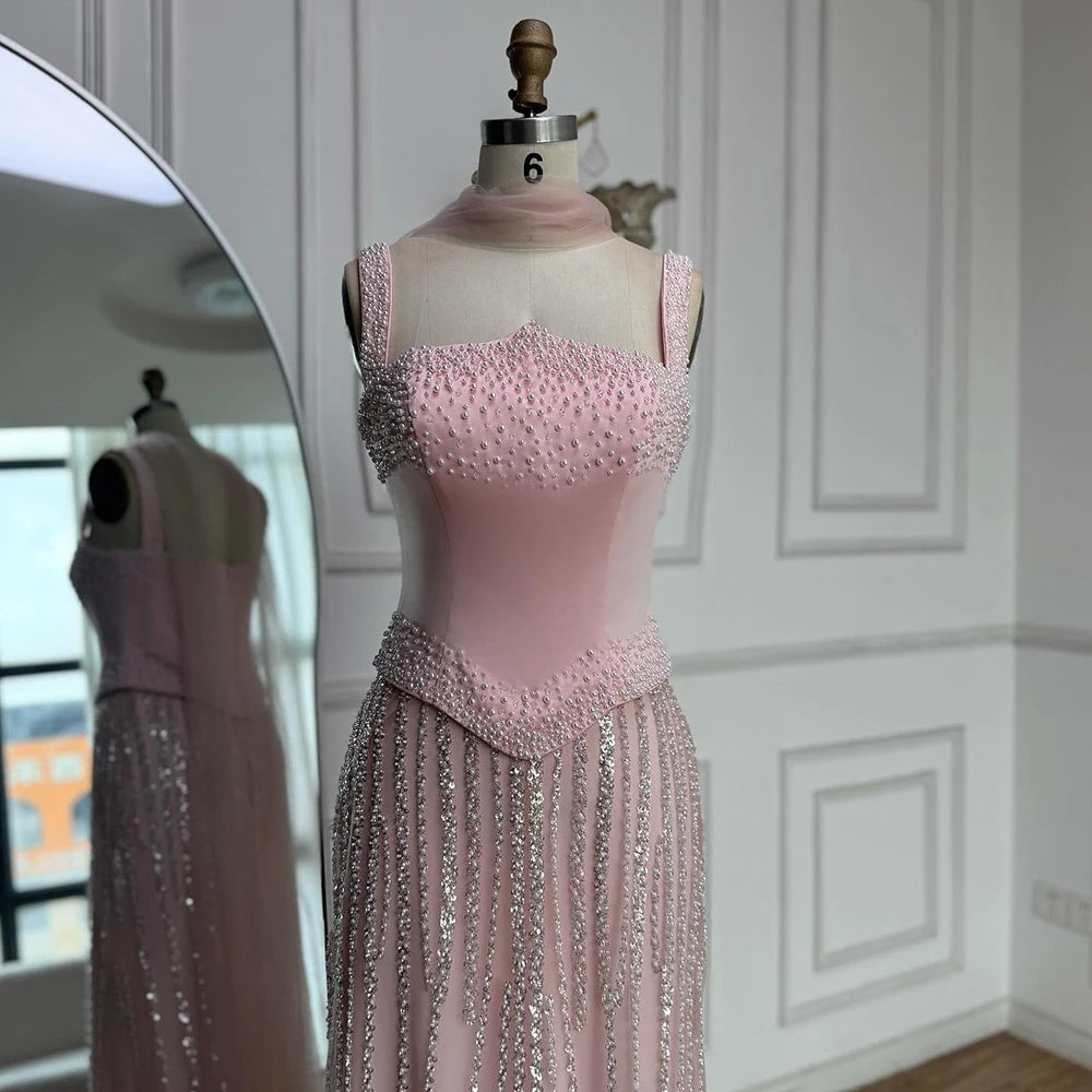Glamorous Pink   Mermaid Evening Dress with Pearls LA73070