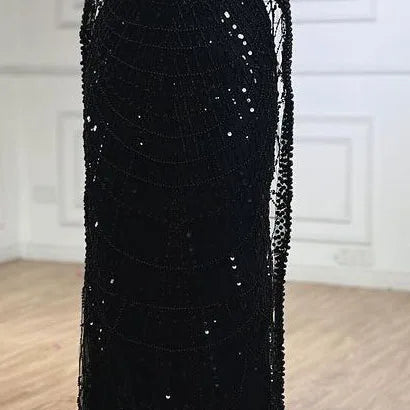 Luxury Turquoise Pearl Arabic Mermaid Evening Dress with Cape Sleeves LA72590A