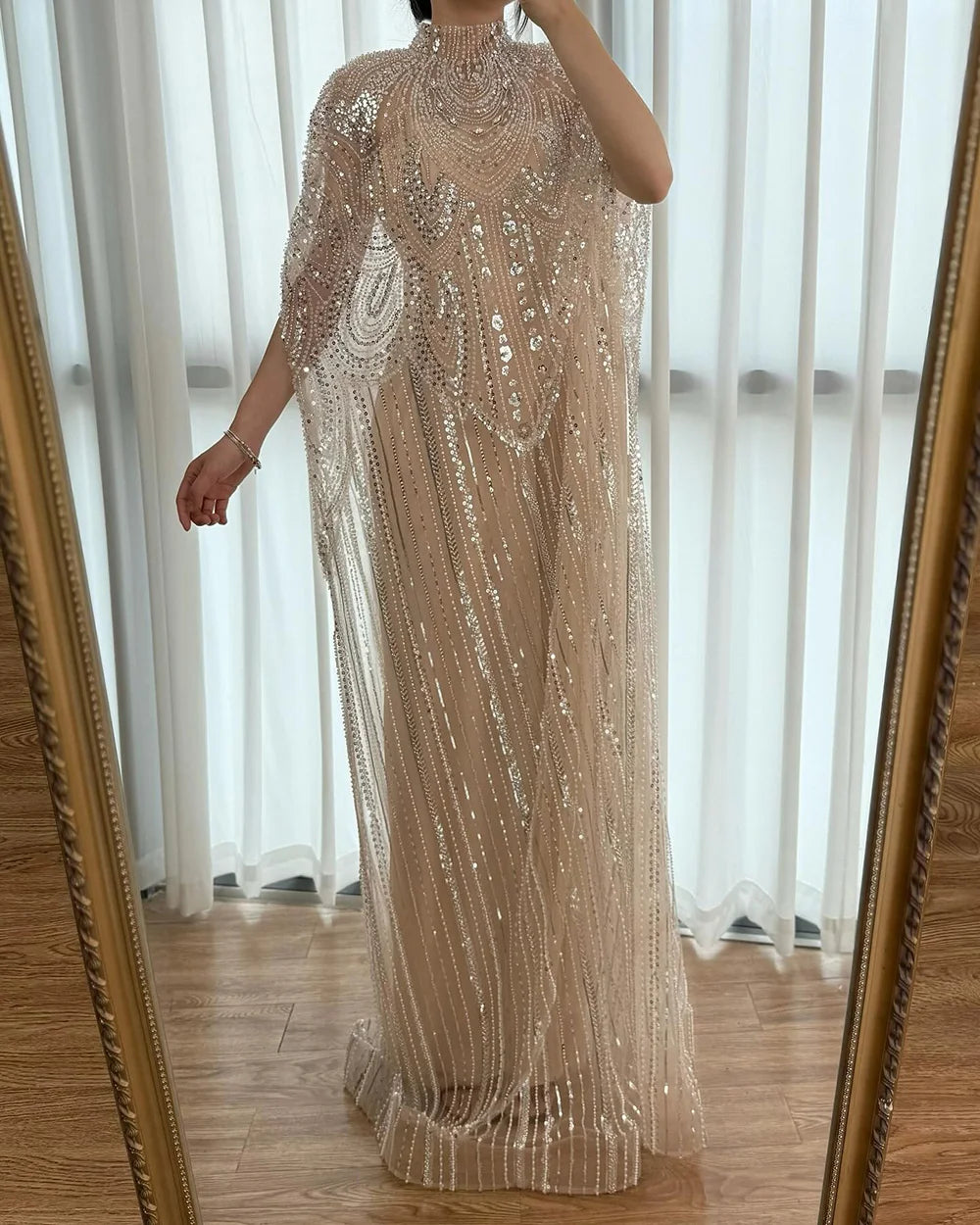 Luxury Champagne Kaftan Evening Gown Wedding Formal Dress LA72945