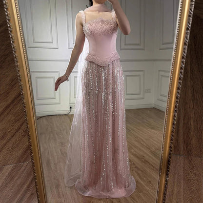 Glamorous Pink   Mermaid Evening Dress with Pearls LA73070