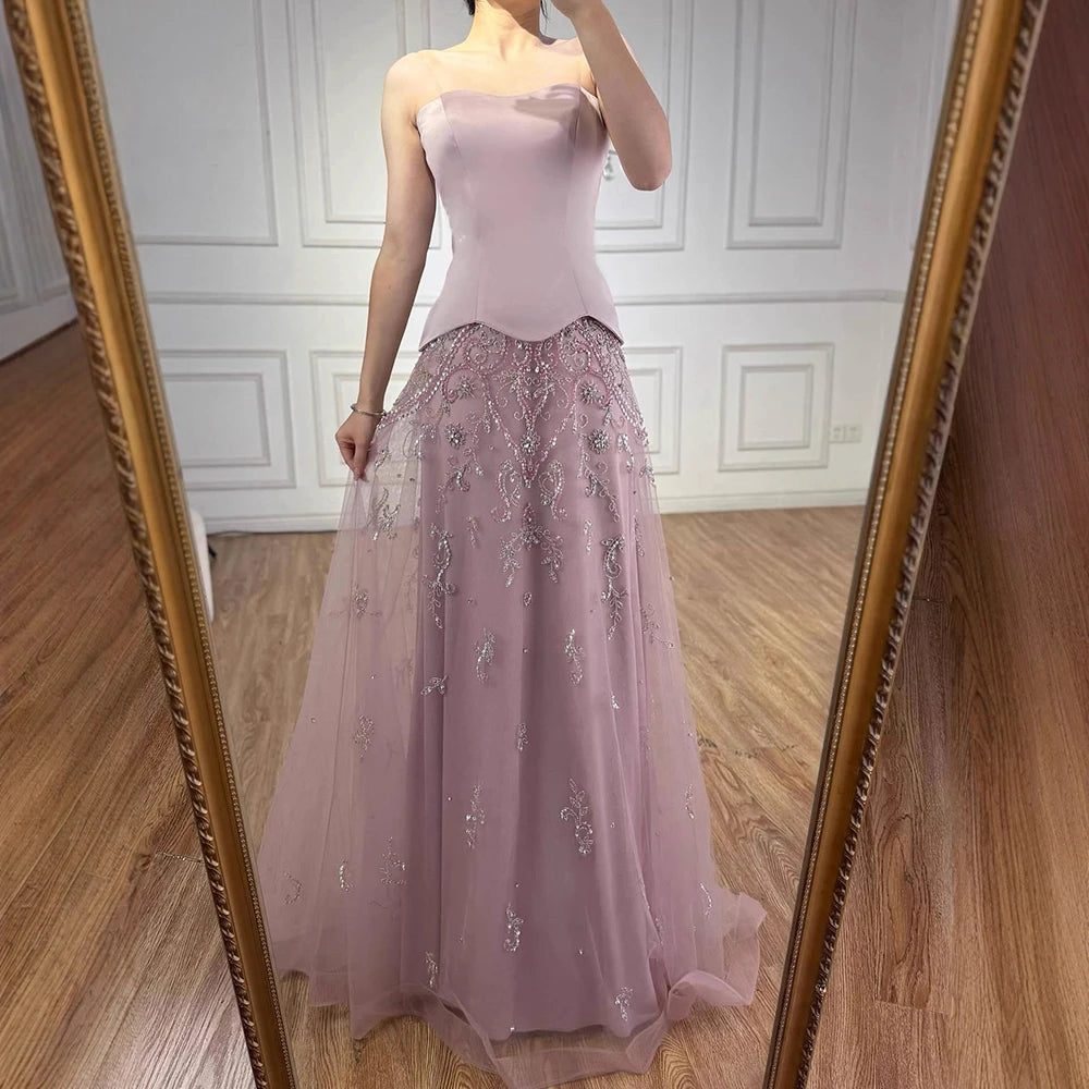 Elegant Sage Green Beaded A-Line Evening Dress Gown LA72809