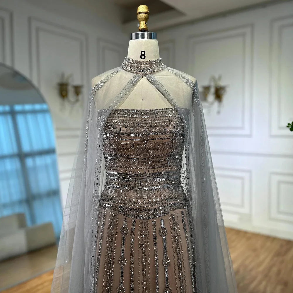Luxury Caramel A-Line Beaded Evening Dress for Dubai Occasion LA72873