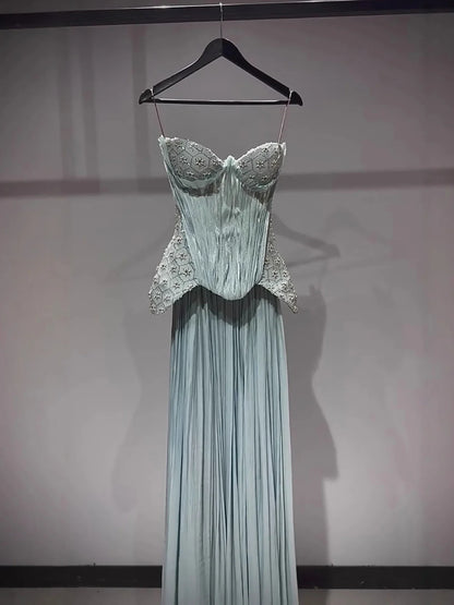 Luxury Sage Green Two Pieces Corset Evening Dress LA73360