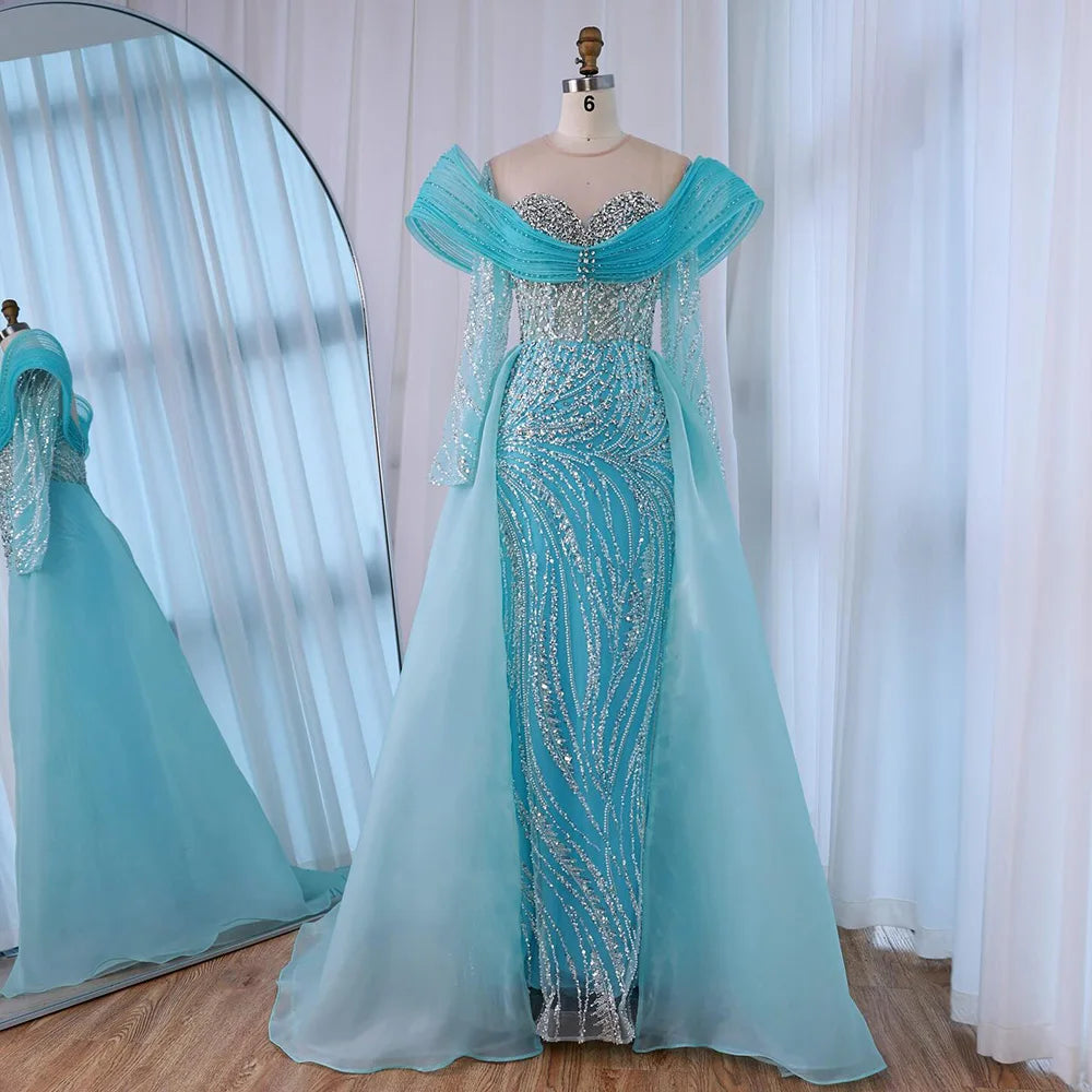 Elegant White Nude Sequin Beaded Mermaid Evening Gown LA72266C