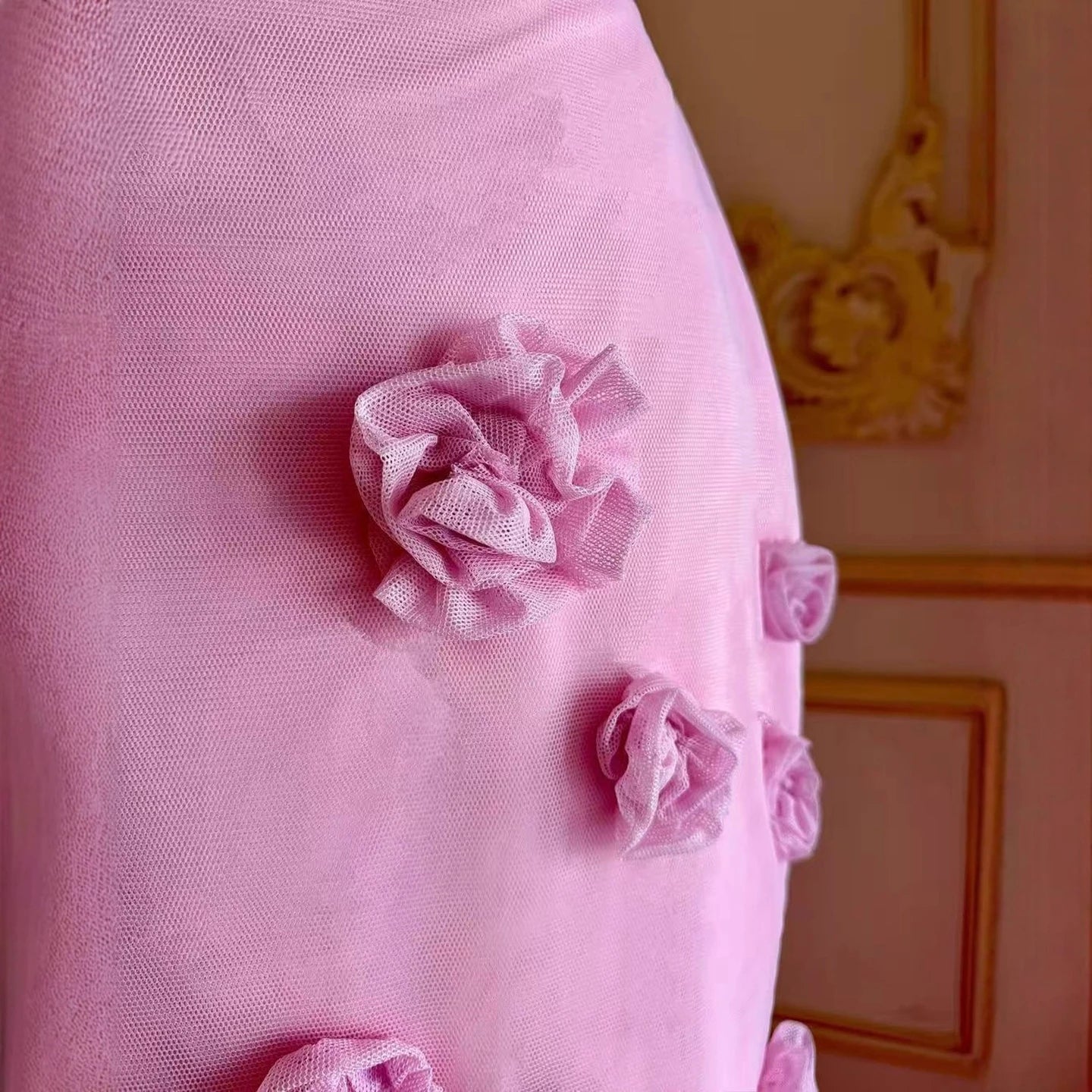 Elegant Pink 3D Flower Off Shoulder Mermaid Evening Dress LA73222