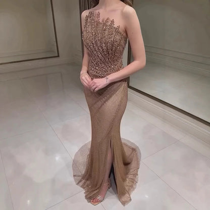 Luxury Caramel Mermaid Evening Dress Split LA72985