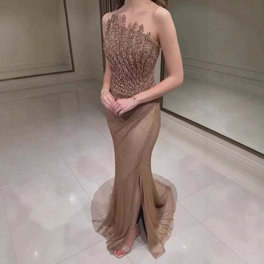 Luxury Caramel Mermaid Evening Dress Split LA72985