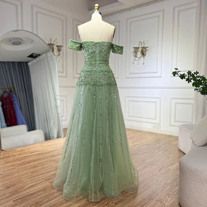Luxury Caramel Off The Shoulder A-Line Beaded Evening Dress LA72709