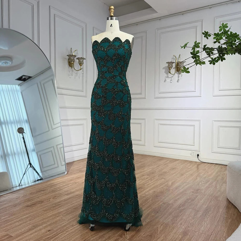 Elegant Green   Mermaid Evening Dress Arabic Style LA73117