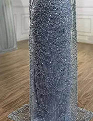 Luxury Dubai  Muslim Sage Green Pearls  Evening  Dress With Cape Plus Size LA72591