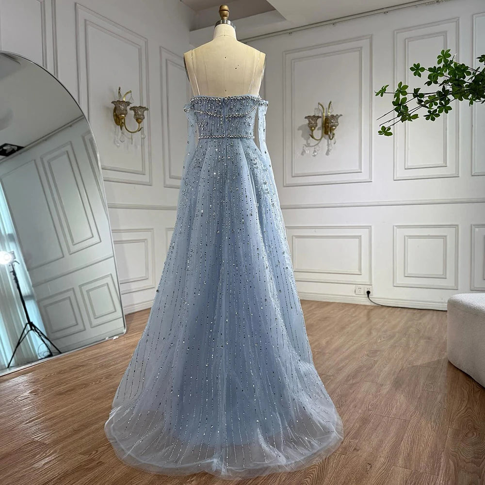 Luxury Nude Crystal Beaded A-Line Evening Dress with Split LA72949