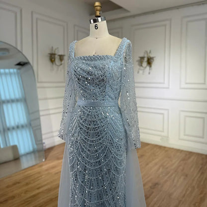 Blue Square Evening Dress  With  Long Sleeve  Plus Size LA72032N