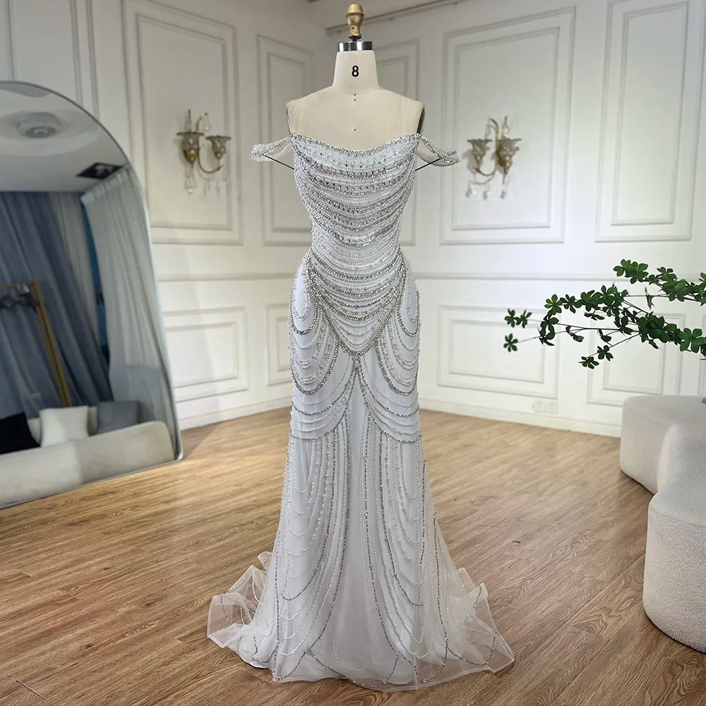 Luxury Crystal Silver Gray Mermaid Dubai Evening Dresses LA72253