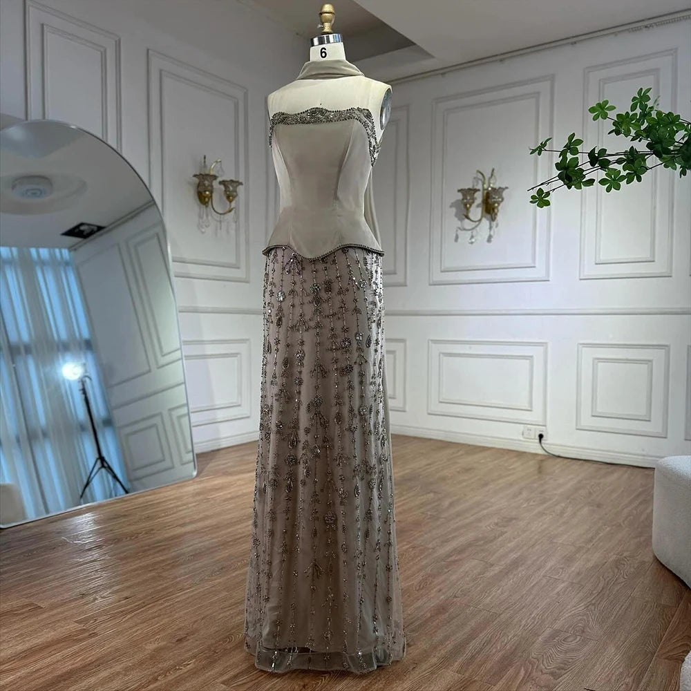 Luxury Caramel Satin Beaded Evening Dress with Corset Bodice LA72805C
