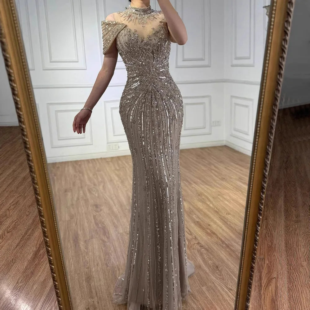 Luxury Caramel Mermaid Luxutry Beaded Evening Dress LA73082