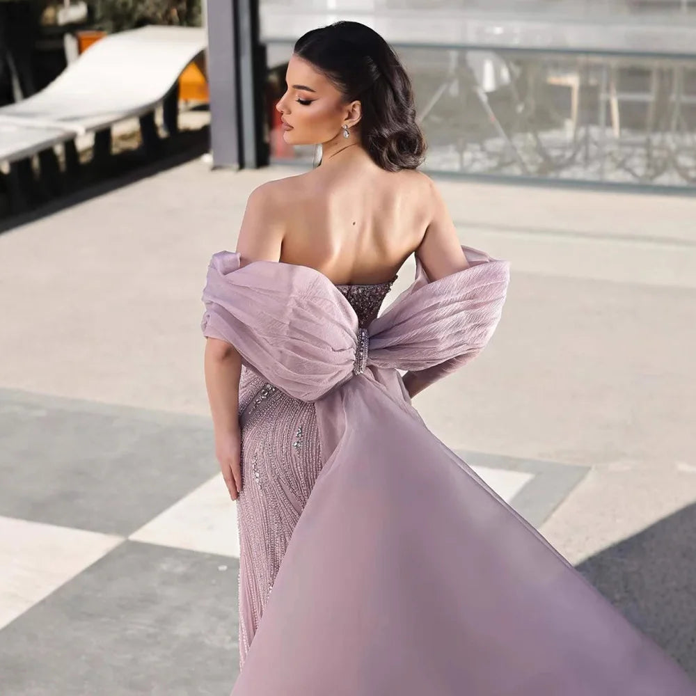 Luxury Designer Pink Mermaid Evening Dress with Big Bow LA73061