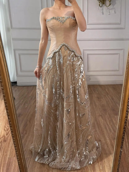 Luxury Champagne Crystal Two Pieces Evening Dress LA73050D