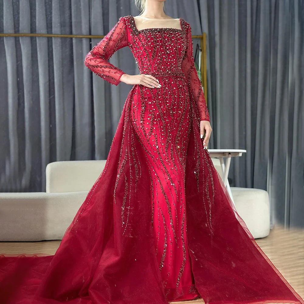 Luxury Green Mermaid Evening Dress with Overskirt LA72710
