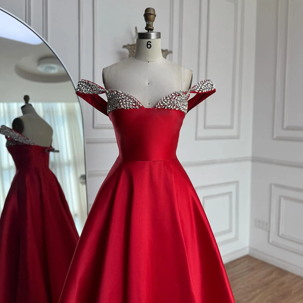 Luxury Red Beaded A-Line Prom Dress with Spaghetti Straps LA73049