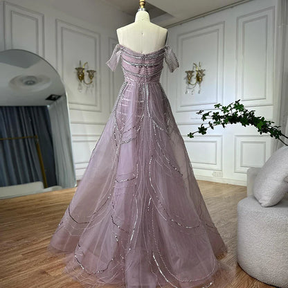 Luxury Pink Mermaid Beaded Evening Gown with Detachable Satin Overskirt LA72781