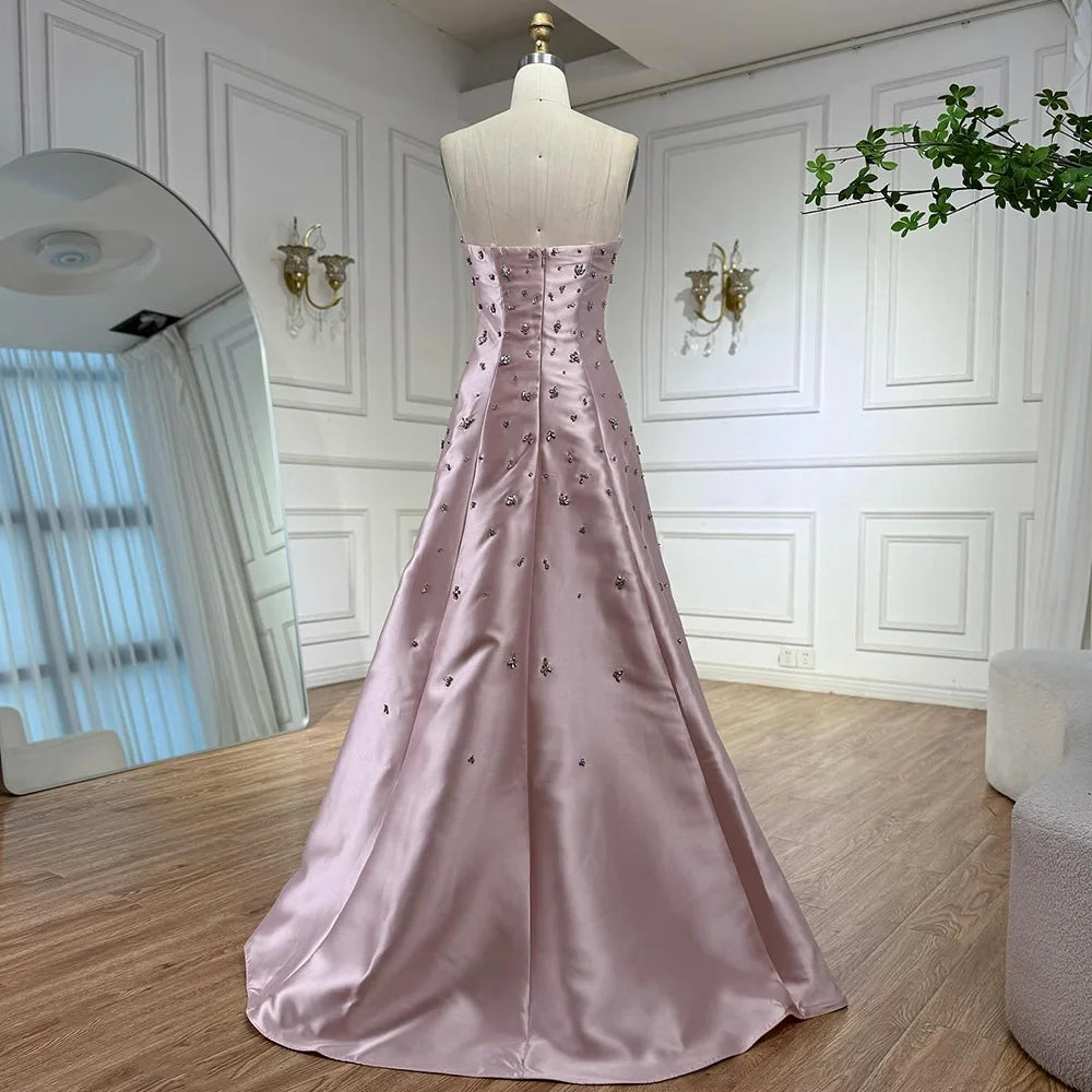 Pink Satin Strapless Mermaid Evening Dress with Big Bow LA72414B