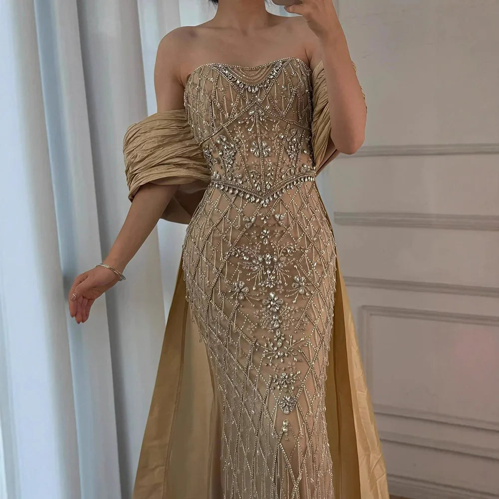 Luxury Designer Dubai  Nude Beaded Mermaid Evening Dress LA72819