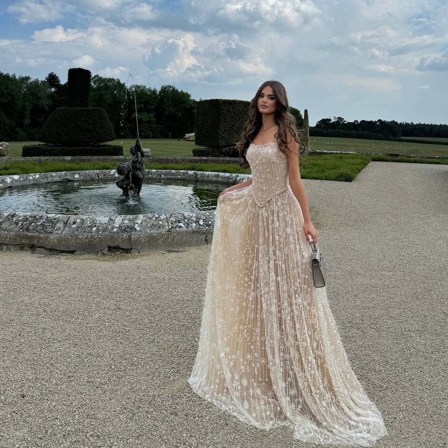 שמלות ערב יוקרתיות עם חרוזים בגזרה A-קו עם רצועות ספגטי בצבע ירוק מרווה LA72805 