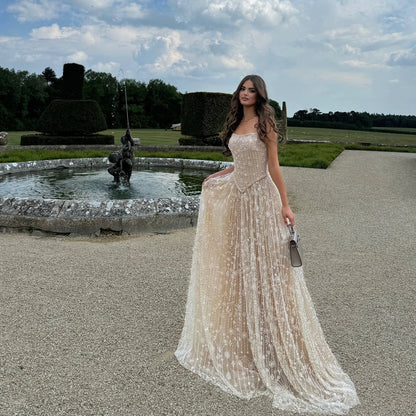 Luxury Sage Green Beaded A Line Spaghetti Strap Evening Dresses Gown LA72805