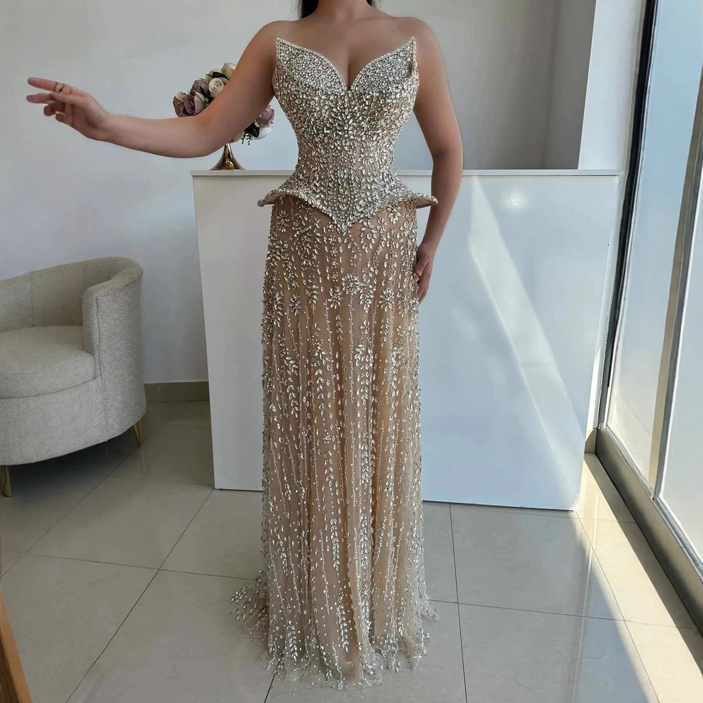 Luxury Kosovo Crystal A-Line Two Piece Evening Dress LA73209