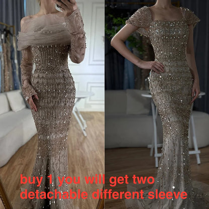 Luxury White Mermaid Square Neck Short Sleeves Evening Dresses LA72714