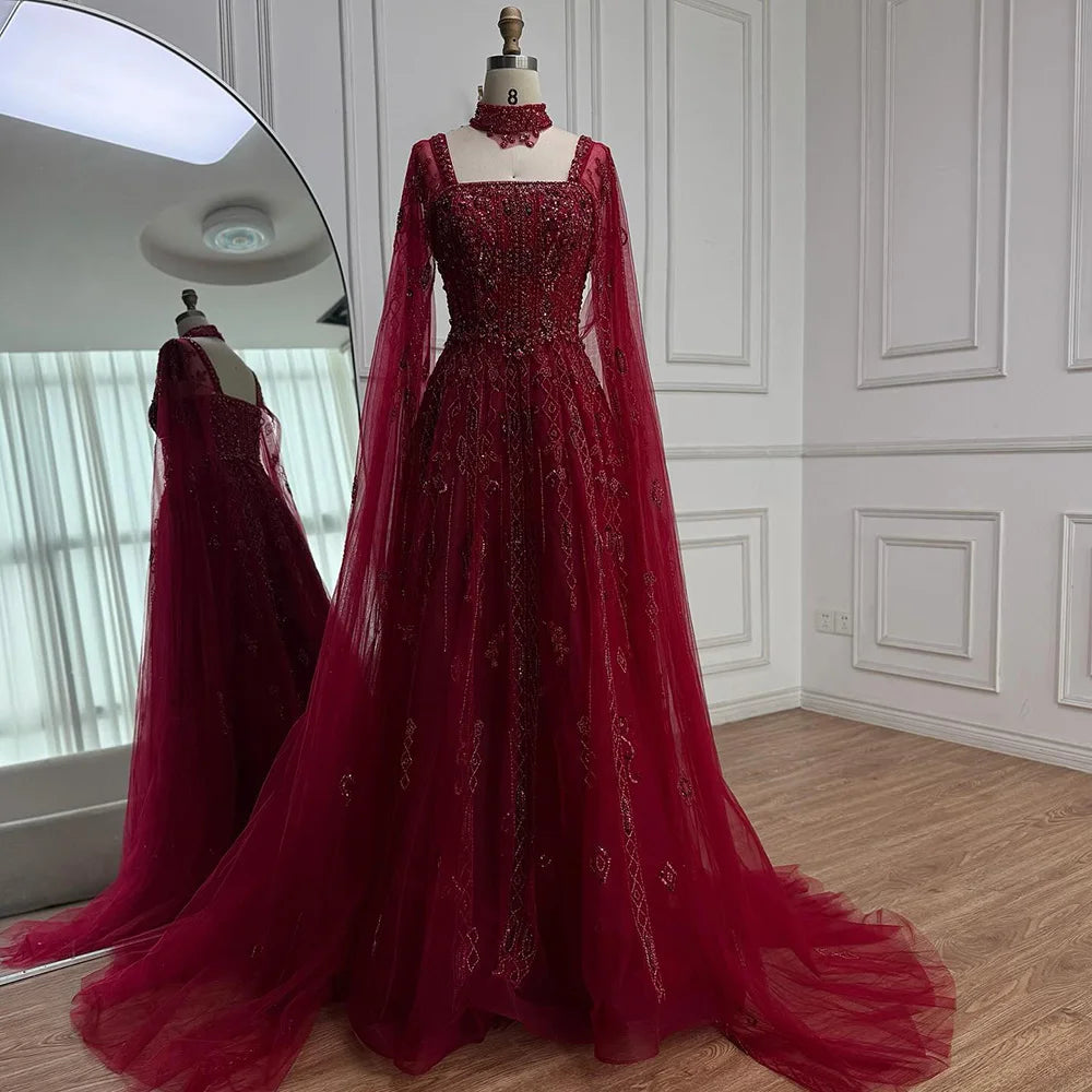 Luxury Nude A-Line Crystal Beaded Arabic Evening Dress LA72764