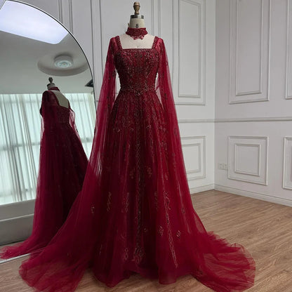 Luxury Nude A-Line Crystal Beaded Arabic Evening Dress LA72764