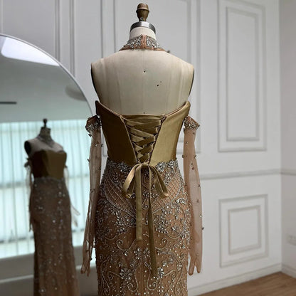 Luxury Beaded   Evening Dress Sheer Long Gloves LA72929