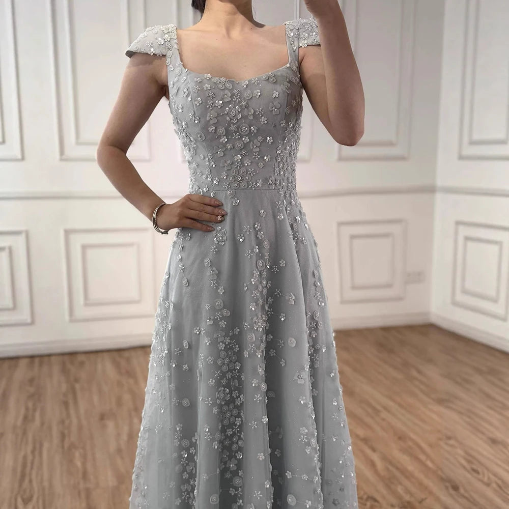 שמלת ערב ורודה יוקרתית עם אפליקציה פרחונית וגב פתוח 2025 LA73119