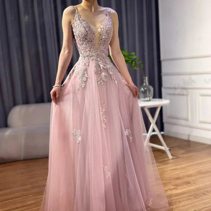 Luxury Sage Green Lace A-Line Prom Dress with Spaghetti Straps LA73005