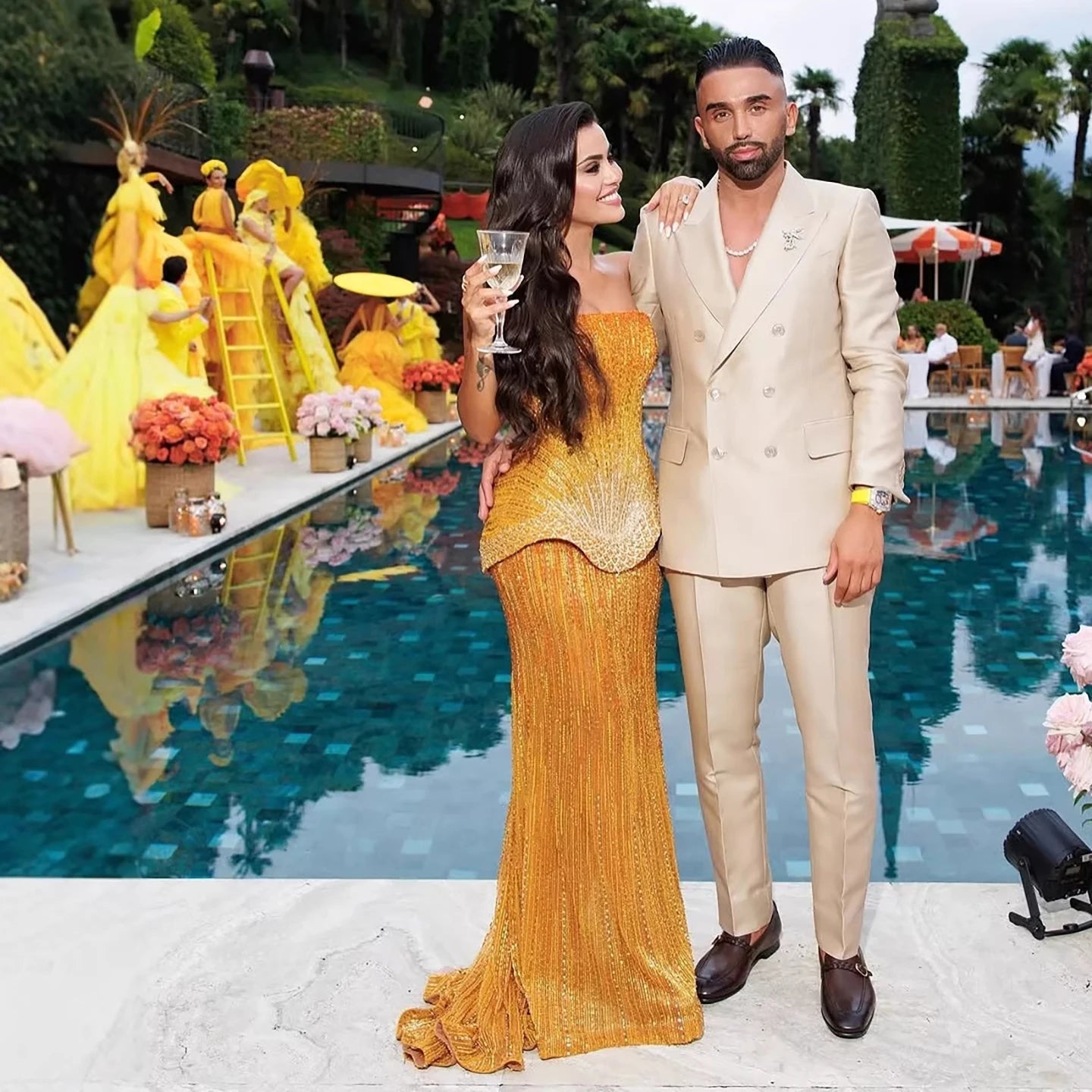 Wasisi Arabic Orange Two Pieces Corset Evening Dress LA73444