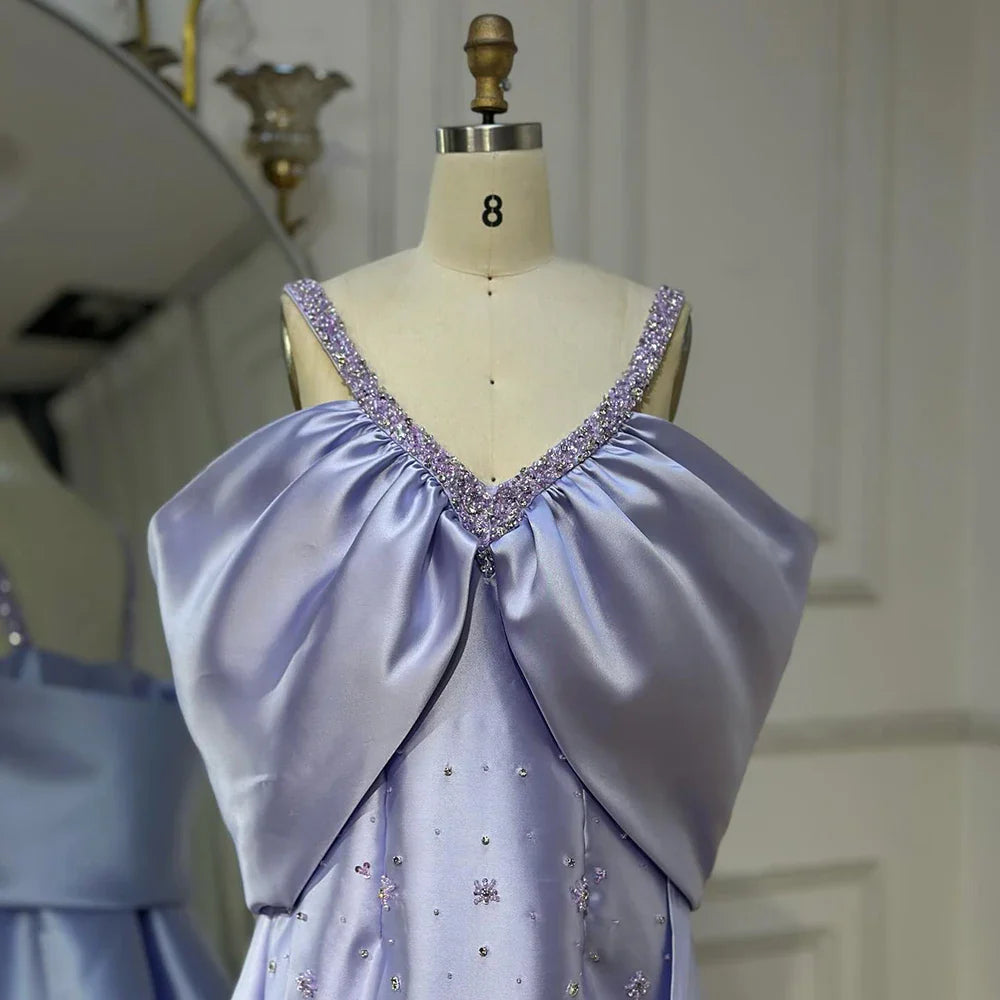 Lilac Off Shoulder Lilac Evening Dress with Cape Beaded Wedding Party Gowns LA72529