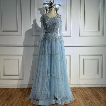 Elegant Caramel A-Line Beaded Evening Dress with Cape Sleeves LA73075