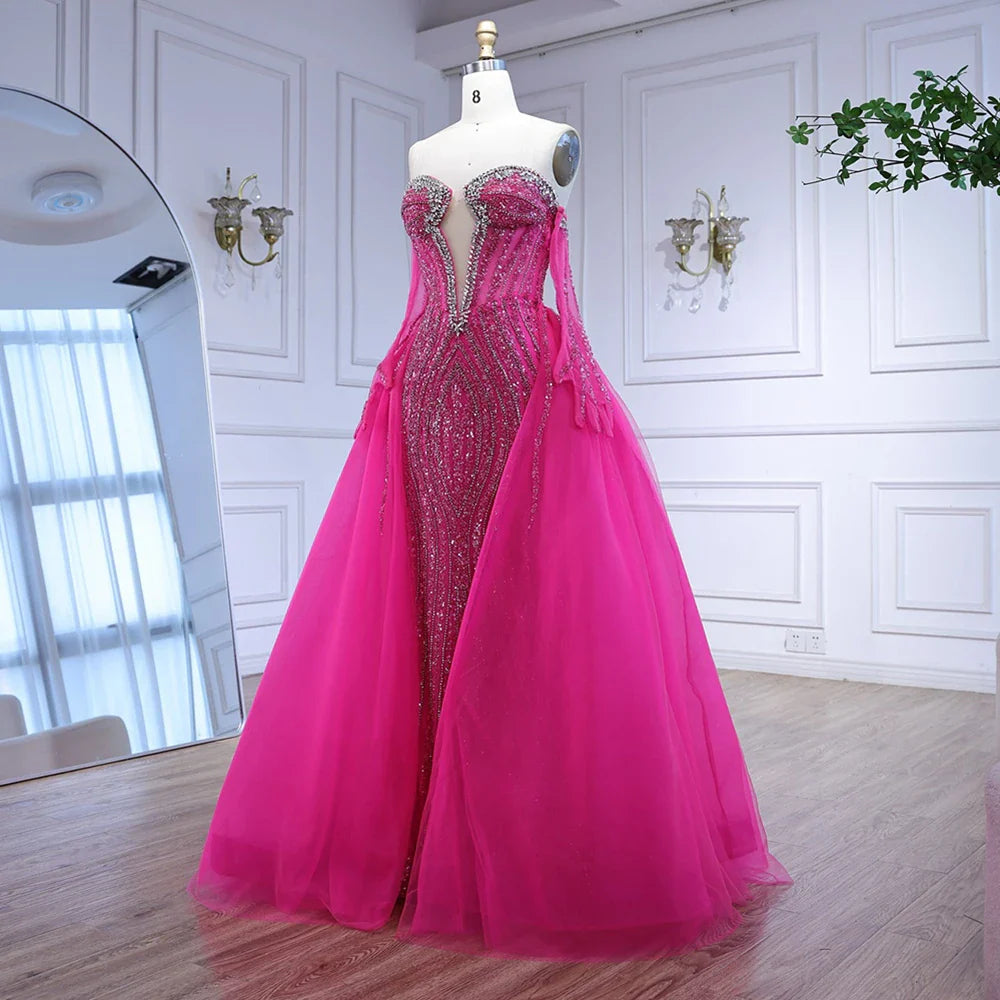 Luxury Blue Mermaid Evening Dress with Gloves and Overskirt LA72582