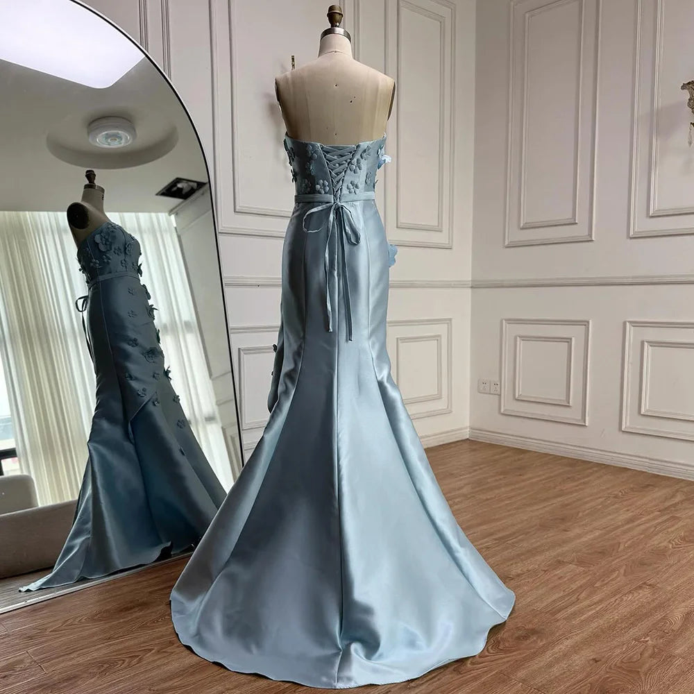 Luxury Pink Ruched Appliques Satin Mermaid Evening Dress Gown Lace-Up Back for Formal Occasion LA72740