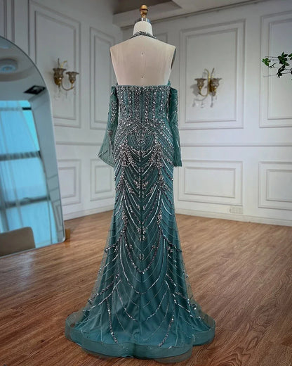 Luxury Turquoise Halter  Mermaid Evening Dress LA72980