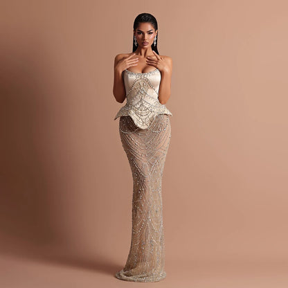 Luxury Nude Beaded   Mermaid Evening Dress LA73166