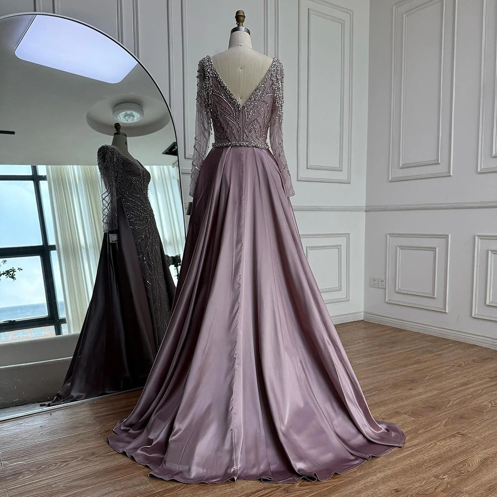 Luxury  Muslin Blue hijab Evening Dress With Long Sleeves LA72963