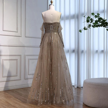 Luxury Caramel Crystal Beaded   Long Sleeve Mermaid Evening Dress LA73130