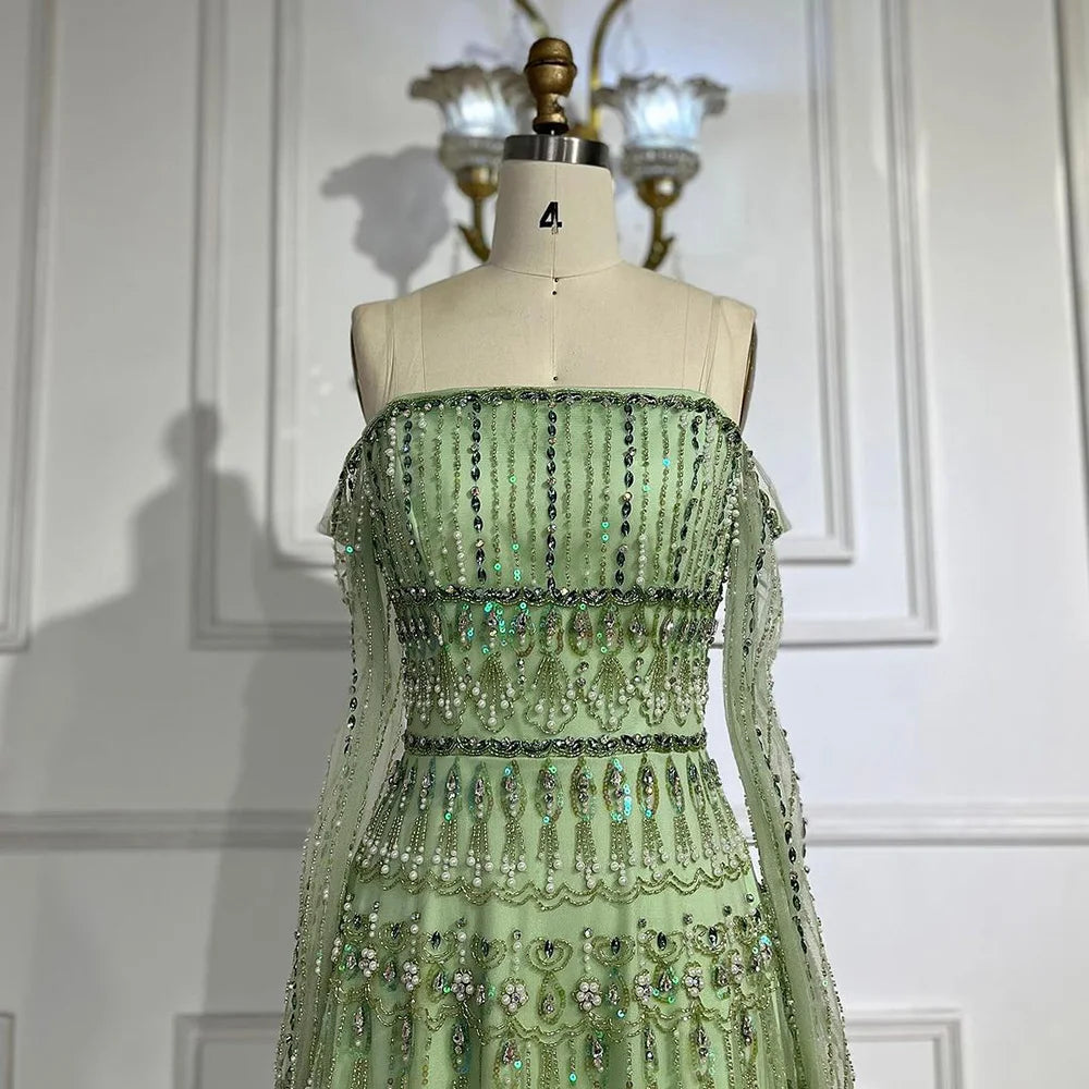 Luxury Sage Green Beaded Mermaid Evening Dress LA72350