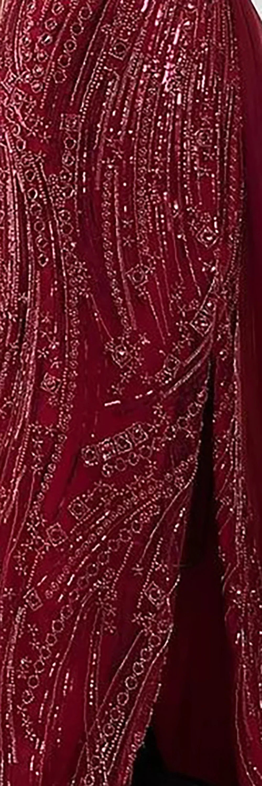 Orange Beaded Mermaid Evening Dress with Slit Spaghetti Straps LA72542