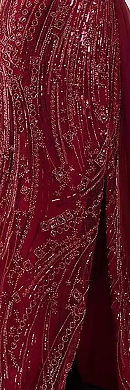 Orange Beaded Mermaid Evening Dress with Slit Spaghetti Straps LA72542