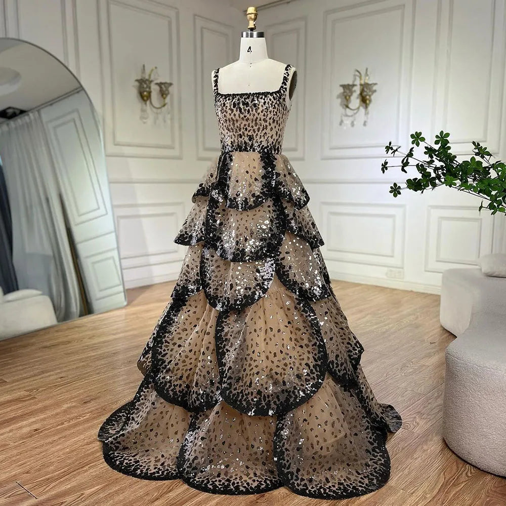 Designer Sparkly Sequin Tiered Ruffles Ball Gown Evening Dress LA72505