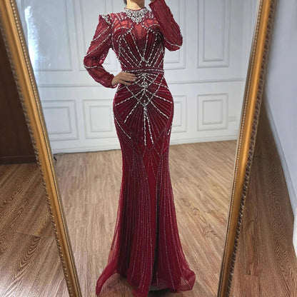 Modest Caramel High Collar Evening Dress for Wedding Guest LA73203